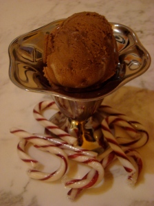 Chocolate candy cane chip ice cream