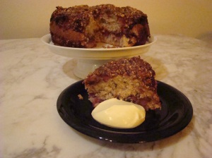 Rhubarb and Hazelnut Crumble Cake
