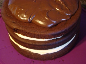 Chocolate cake assembly